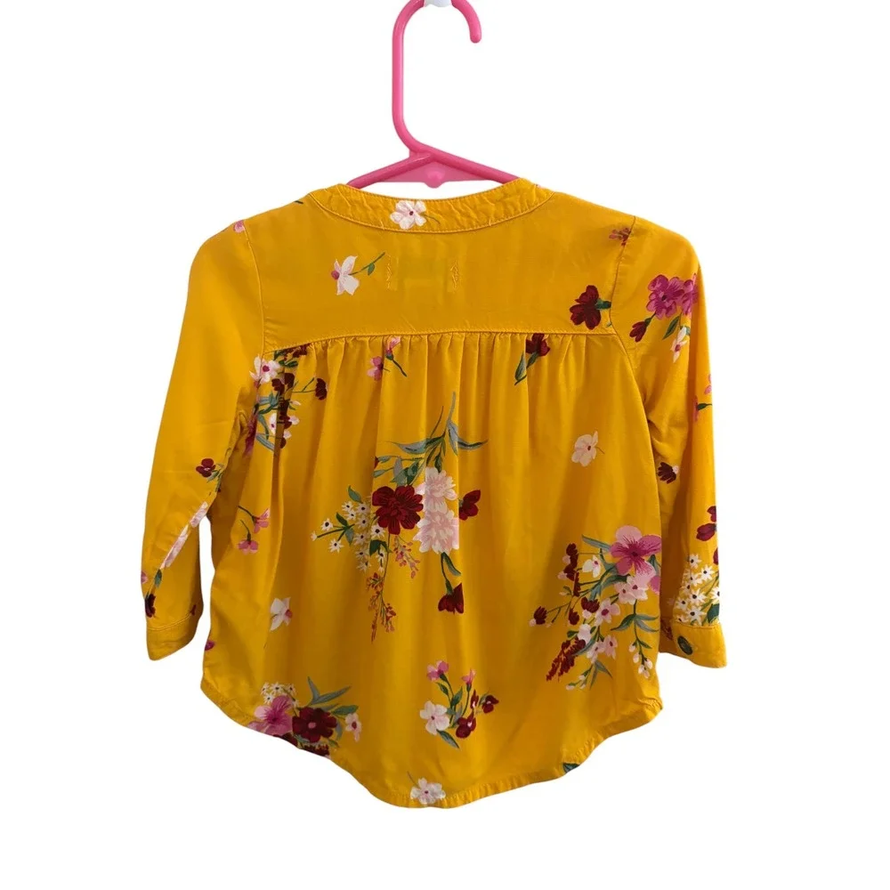 Old Navy Toddler Girls Yellow Floral Boho Tunic Top 12-18M Long Sleeve